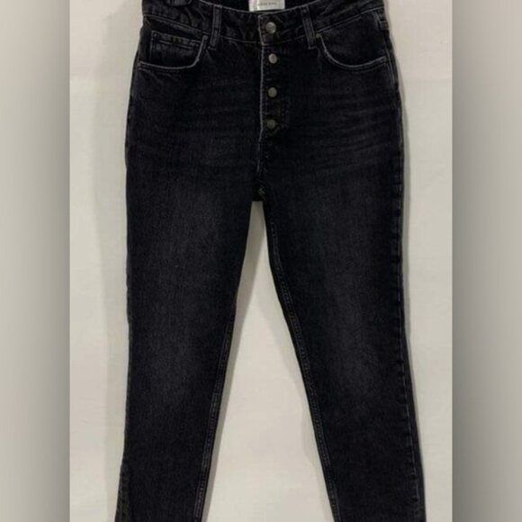 ANINE BING 27 High-Rise Straight Leg Button Fly Black Jeans Frida - Picture 1 of 4